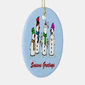 Juggling Snowmen kerstversier oval Keramisch Ornament (Rechts)