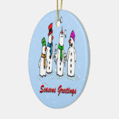 Juggling Snowmen kerstversier oval Keramisch Ornament (Links)