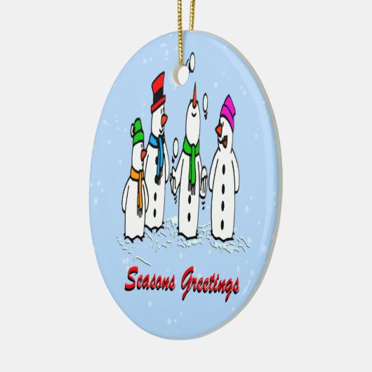 Juggling Snowmen kerstversier oval Keramisch Ornament (Links)