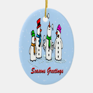 Juggling Snowmen kerstversier oval Keramisch Ornament