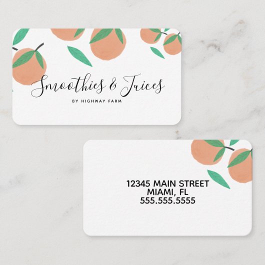 Juice Bar, met de hand getrokken Sinaasappels Bota Visitekaartje (Voorkant / Achterkant)