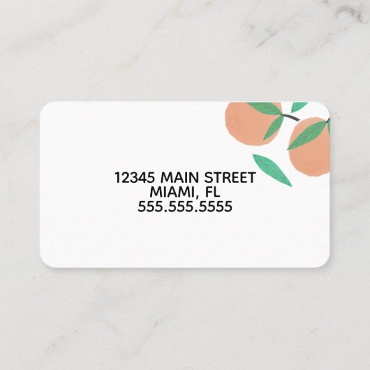 Juice Bar, met de hand getrokken Sinaasappels Bota Visitekaartje (Achterkant)