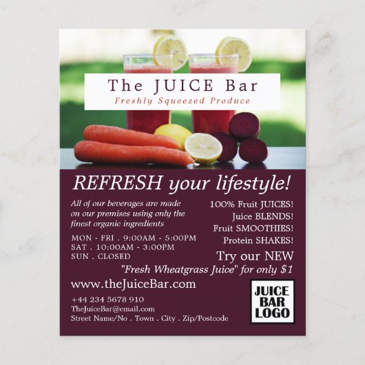 Juice Blend, Juice Bar Adverteren Flyer (Voorkant)