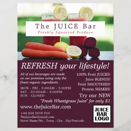 Juice Blend, Juice Bar Adverteren Flyer (Voorkant)