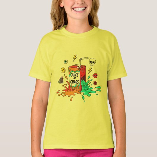 Juice of Chaos – Grappige Pop Art T-shirt (Voorkant)