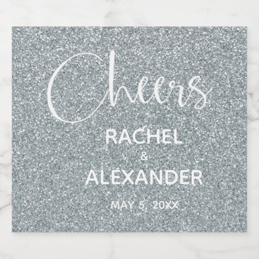 JUICH Zilveren Glitter Bruiloft Mousserende Wijn E Sparkling Wijnetiket (Enkel label)