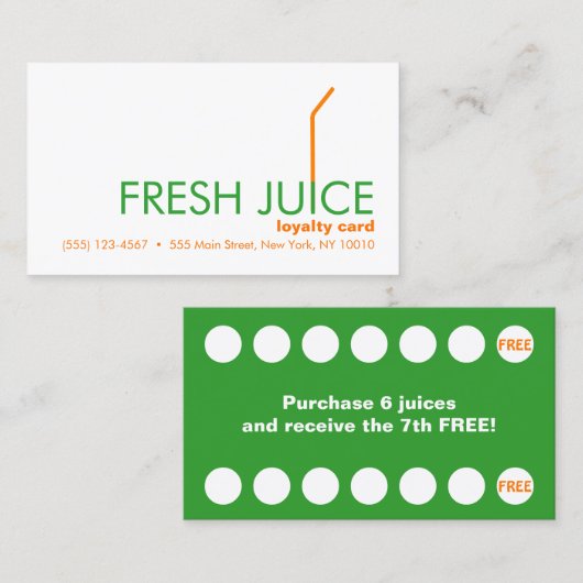 Juicing Klantensap Bar Loyalty Reward Kaart (Voorkant / Achterkant)
