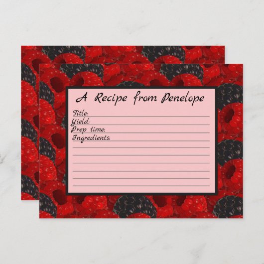 Juicy Berry Pattern en Name Write on Recipe Card Briefkaart (Voorkant / Achterkant)
