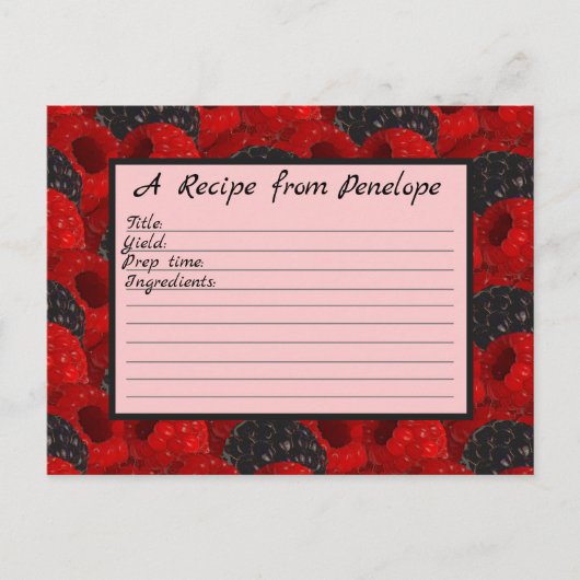 Juicy Berry Pattern en Name Write on Recipe Card Briefkaart (Voorkant)