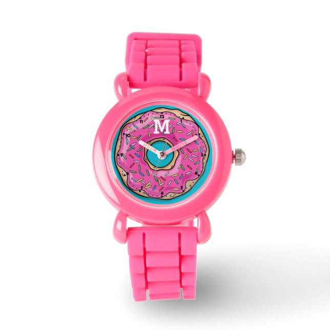 Juicy Delicious Pink Sprinsed Donut Horloge (Voorkant)