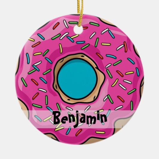 Juicy Delicious Pink Sprinsed Donut Keramisch Ornament (Voorkant)