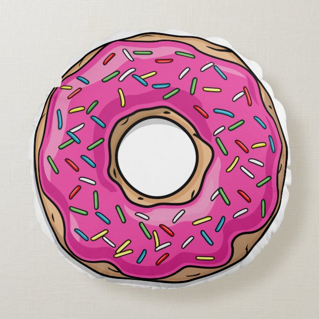 Juicy Delicious Pink Sprinsed Donut Rond Kussen (Voorkant)