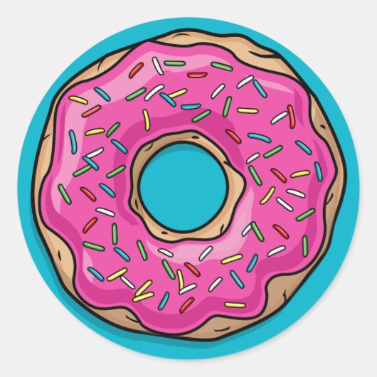 Juicy Delicious Pink Sprinsed Donut Ronde Sticker (Voorkant)
