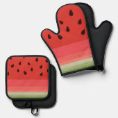 Juicy Delicious Ripe Watermelon met zaadontwerp Ovenwant & Pannenlap Set (Voorkant / Achterkant)