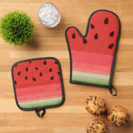 Juicy Delicious Ripe Watermelon met zaadontwerp Ovenwant & Pannenlap Set