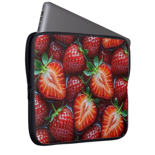 Juicy Fresh Red Strawberries Summer Fruit Pattern Laptop Sleeve (Voorkant Rechts)