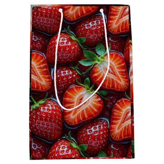 Juicy Fresh Red Strawberries Summer Fruit Pattern Medium Cadeauzakje (Voorkant)
