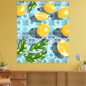 Juicy Lemons over Blue Moroccan Canvas Afdruk (Insitu (Woonkamer))