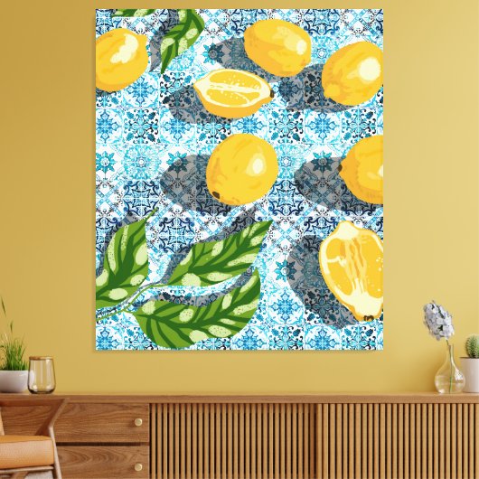 Juicy Lemons over Blue Moroccan Canvas Afdruk (Insitu (Woonkamer))
