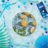 Juicy Lemons over Blue Moroccan Papieren Bordje (Feest)