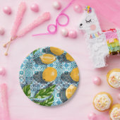 Juicy Lemons over Blue Moroccan Papieren Bordje (Feest)