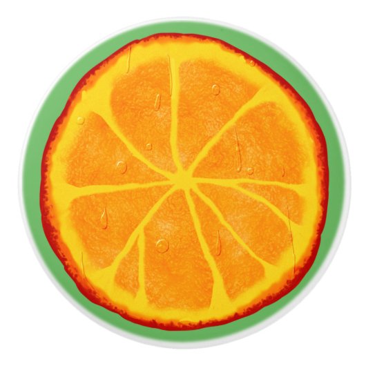 Juicy Oranje Slice Custom Ceramic Knob. Keramische Knop (Voorkant)