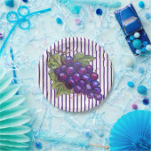 Juicy Paars Grapes Striped Dessert Wine Harvest Papieren Bordje (Feest)