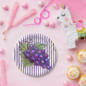 Juicy Paars Grapes Striped Dessert Wine Harvest Papieren Bordje (Feest)