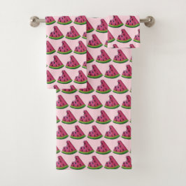 Juicy Pink Watermelon Wedge Slice Green Rind Fruit Bad Handdoek