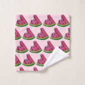 Juicy Pink Watermelon Wedge Slice Green Rind Fruit Bad Handdoek (Wasdoekje)