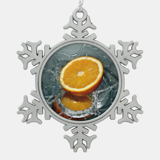 Juicy-positief sinaasappel voor vitamine stemming tin sneeuwvlok ornament (Voorkant)