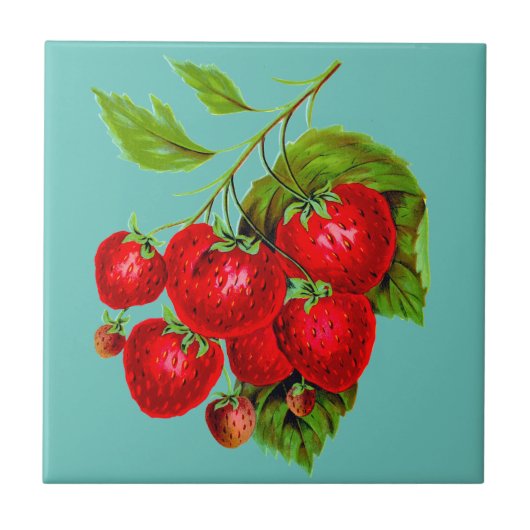 Juicy Red aardbeien Tegeltje (Voorkant)