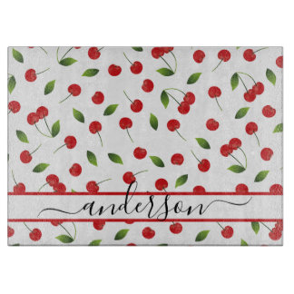 Juicy Red Cherry Pattern | Gepersonaliseerd Snijplank