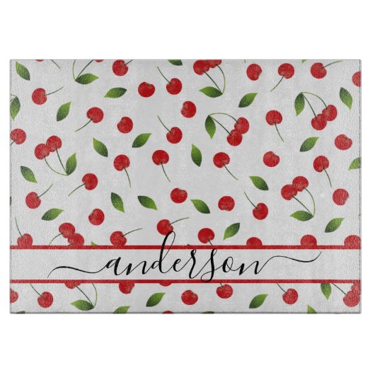 Juicy Red Cherry Pattern | Gepersonaliseerd Snijplank (Voorkant)