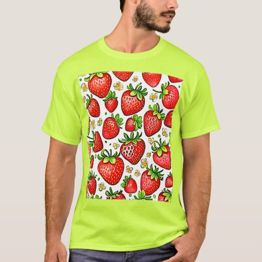 Juicy Red Strawberries Pattern T-shirt (Voorkant)