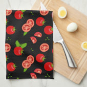 Juicy Red Tomato Pattern op zwart Theedoek (Quarter Fold)
