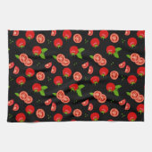 Juicy Red Tomato Pattern op zwart Theedoek (Horizontaal)