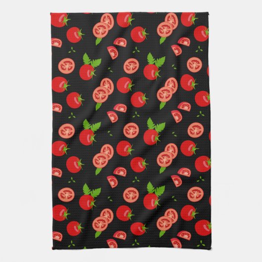 Juicy Red Tomato Pattern op zwart Theedoek (Verticaal)