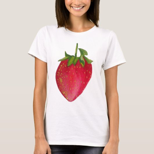 Juicy Strawberry fruit waterverf macro art T-shirt (Voorkant)