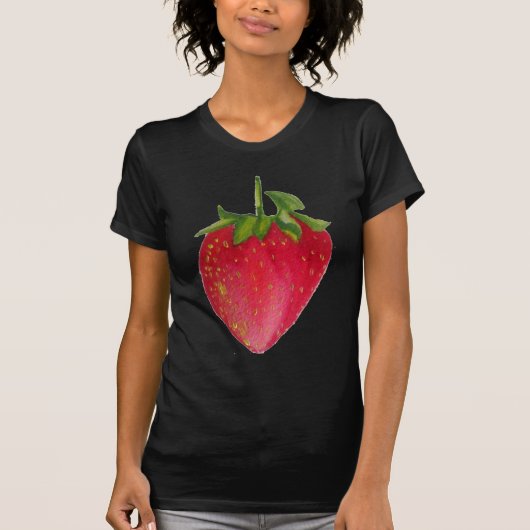 Juicy Strawberry fruit waterverf macro art T-shirt (Voorkant)
