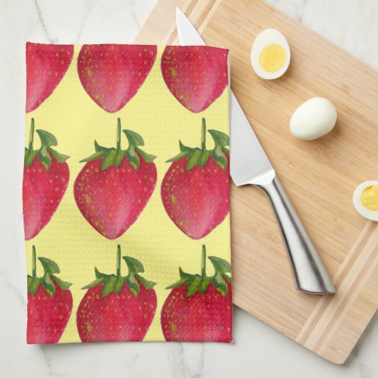 Juicy Strawberry fruit waterverf macro art Theedoek (Quarter Fold)