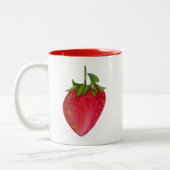 Juicy Strawberry fruit waterverf macro art Tweekleurige Koffiemok (Links)