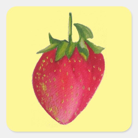 Juicy Strawberry fruit waterverf macro art Vierkante Sticker (Voorkant)