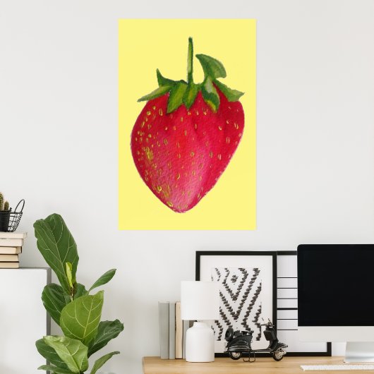 Juicy Strawberry fruit waterverf macro pop art Poster (Thuiskantoor)