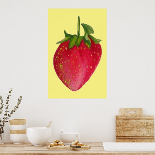 Juicy Strawberry fruit waterverf macro pop art Poster (Keuken)