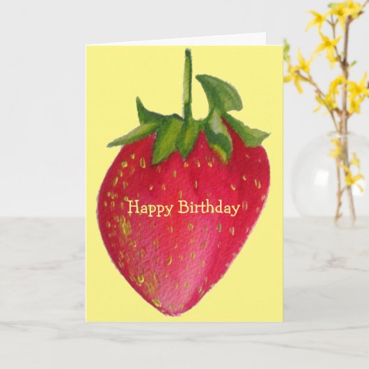 Juicy Strawberry retro fruit verjaardag macro art Kaart (Gele Bloem)