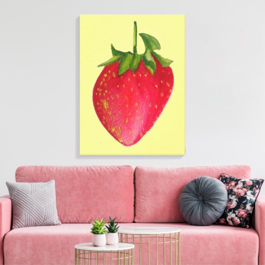 Juicy Strawberry waterverf macro fruit pop art Canvas Afdruk (Insitu (Woonkamer))