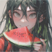 Juicy Summer Watermelon Anime Girl Sticker (Voorkant)