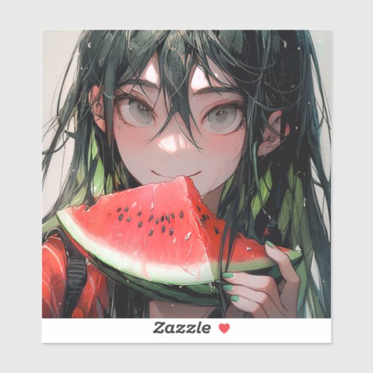 Juicy Summer Watermelon Anime Girl Sticker (Vel)