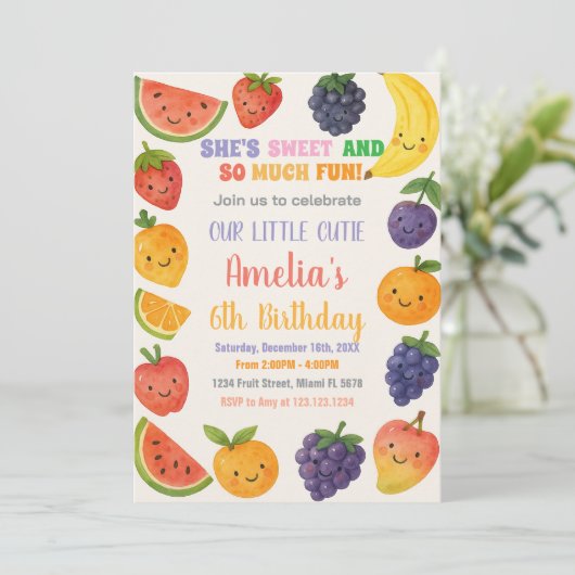 Juicy Tropical Birthday Invitation Kaart (Staand voorkant)